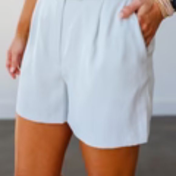 Skies are Blue -High Waisted Flat Front Recycled Tailored Shorts in Dove Grey - Picture 1 of 8